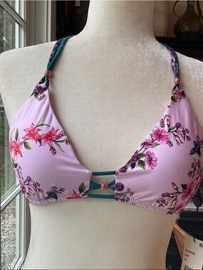 Nanette Lepore Swim bikini top in pink, floral and rose gold